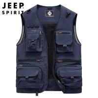 JEEPSPIRIT吉普户外背心钓鱼服男士马甲多口袋无袖坎肩马夹外套 XL 深蓝