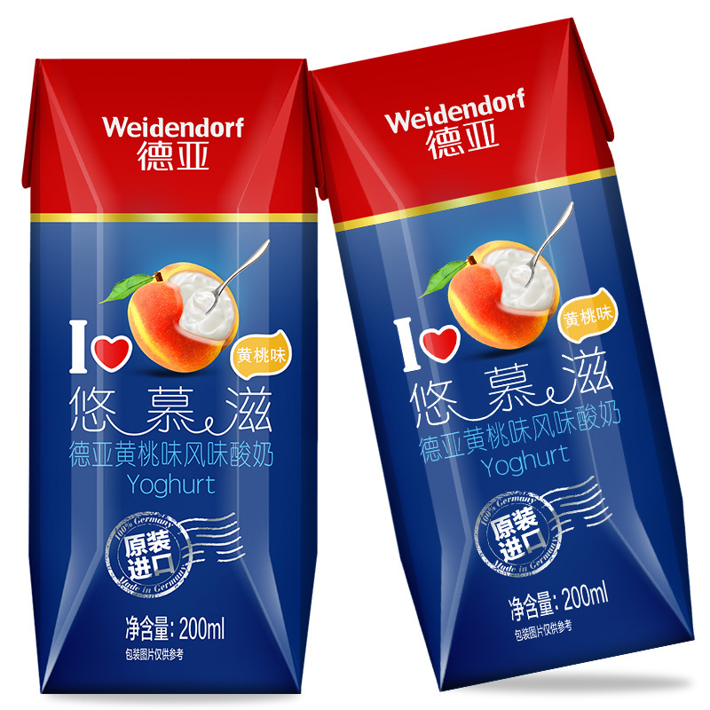 德亚(weidendorf)悠慕滋黄桃味风味酸奶200ml*12盒/整箱装 常温酸奶 德国进口