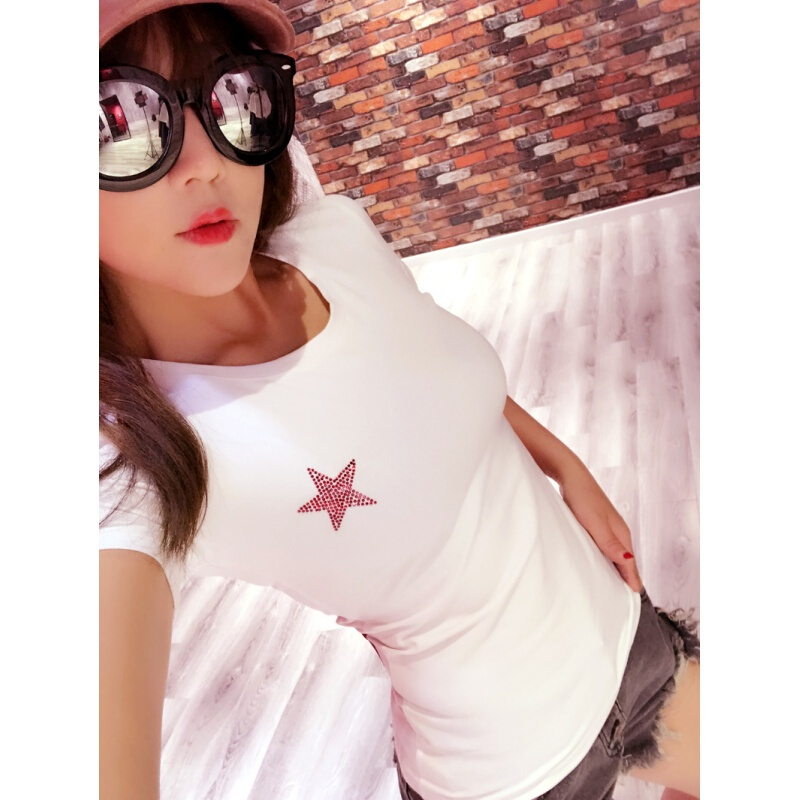 紧身钻黑色上衣夏装纯棉休闲短袖百搭体恤半袖打底衫女