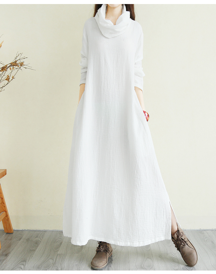 新款中国民族风女装裙子棉麻文艺连衣裙长袖亚麻打底长裙连衣裙参数