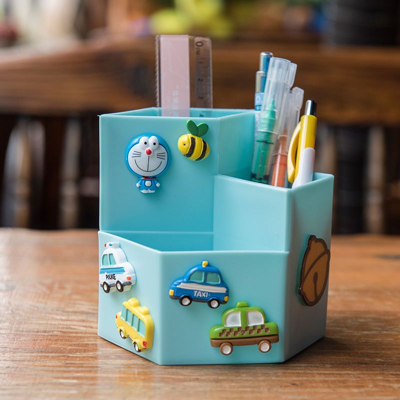 卡通笔筒可爱少女心创意时尚ins风儿童学生文具收纳盒桌面多功能米黄