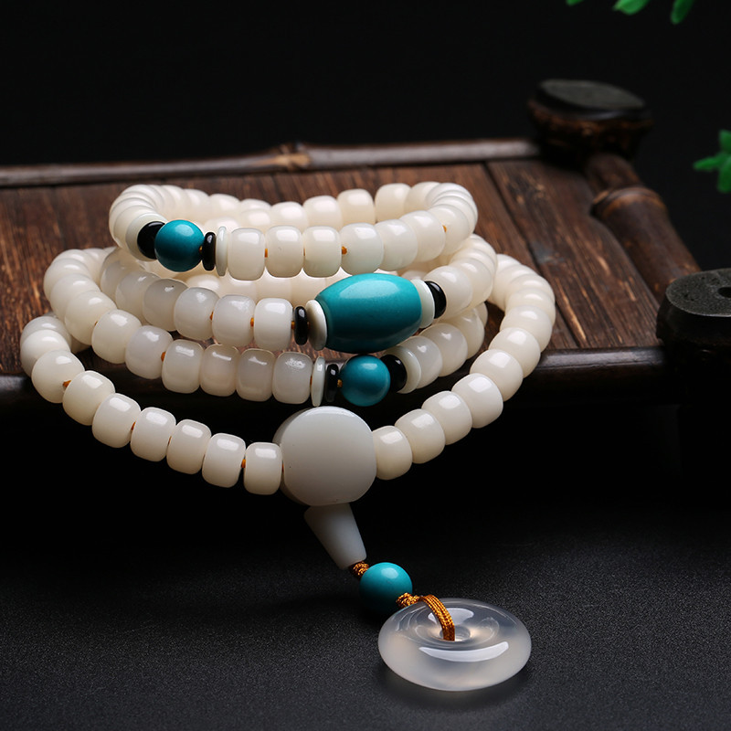 下架月印百川白菩提根108颗手链男女款白菩提根玉髓平安扣手串