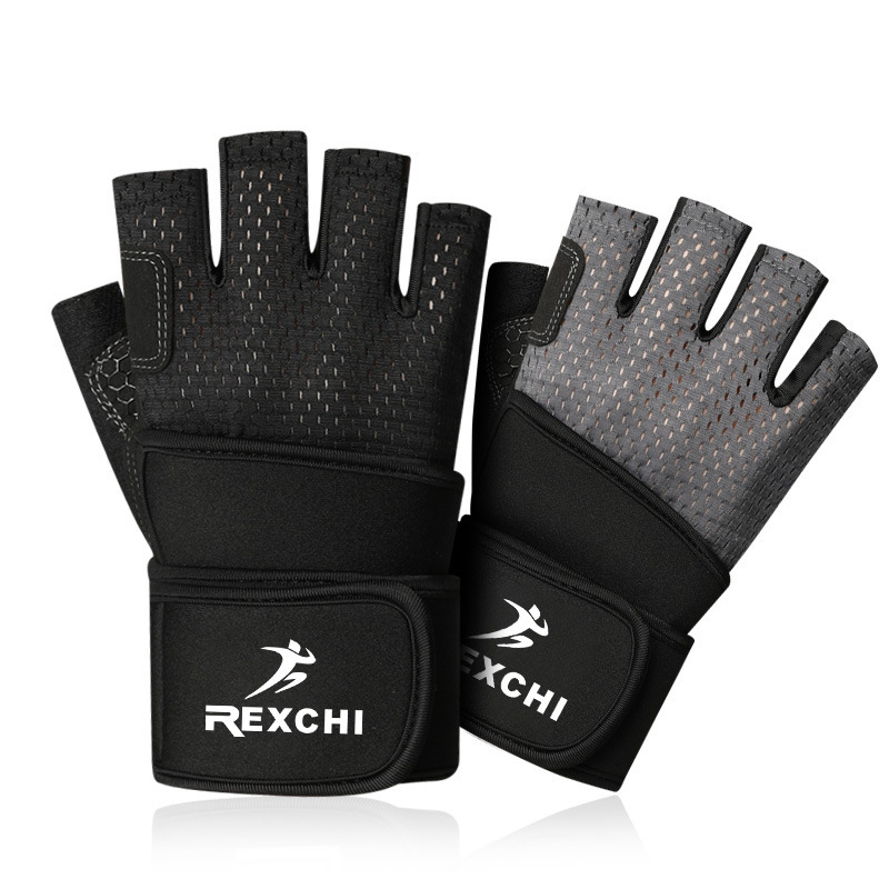 半指手套男女健身房助力带哑铃举重护腕锻炼防滑耐磨透气运动骑行
