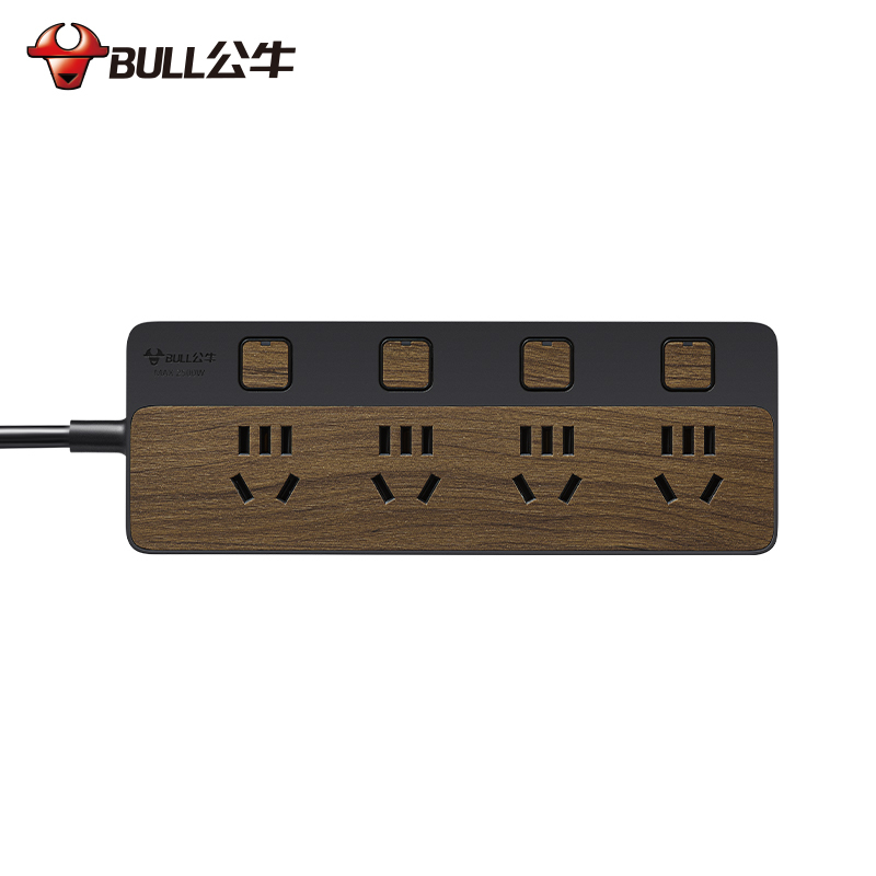 公牛(BULL)GN-R1443八位分控开关全长1.8米焕新木纹系列带儿童保护门插座/接线板/排插/拖线板/插排黑色高清大图