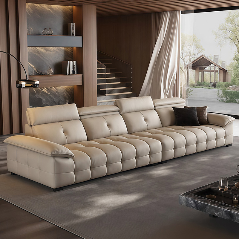 意式轻奢高靠劳伦斯真皮沙发头层牛皮沙发简约极简沙发现代直排高清大图