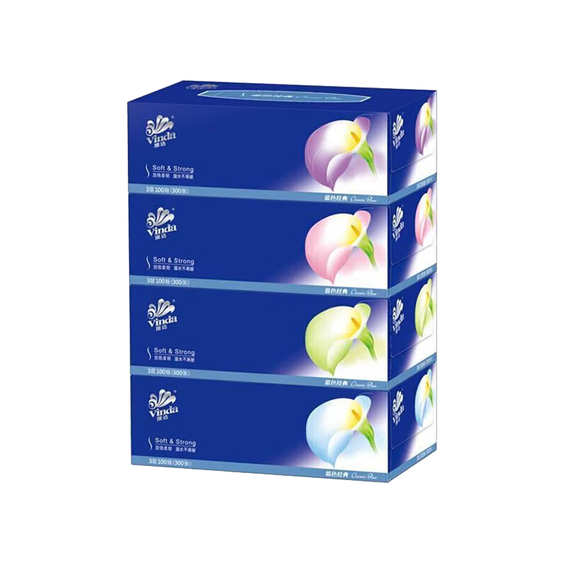 维达 vinda 盒装面巾纸 V2055 三层 100抽/盒 4盒/提 10提/箱 (计价单位:提)
