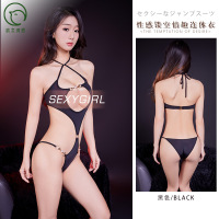 情趣内衣欲之诱惑情趣内深V挂脖绑带连体衣薄透高弹诱惑情趣内衣 均码 黑色