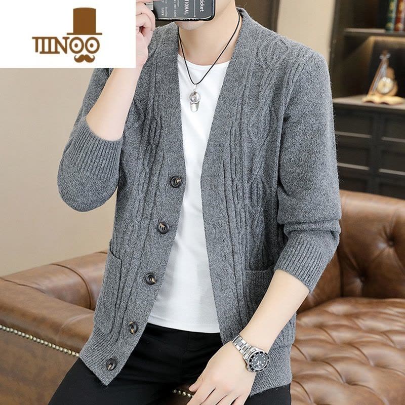 YANXU开衫毛衣男新款潮牌V领单排扣针织衫外套帅气毛线衣外穿图片