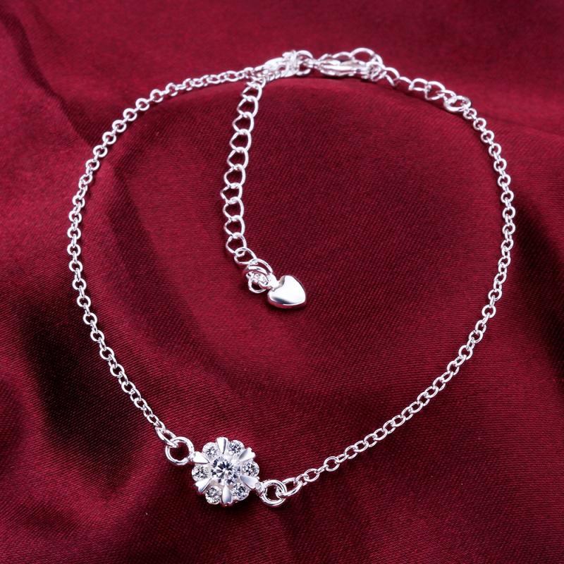 A032Women Jewelry Silver Anklet 镀银饰梅花水晶脚链潮女饰品送女朋友七夕情人节礼物