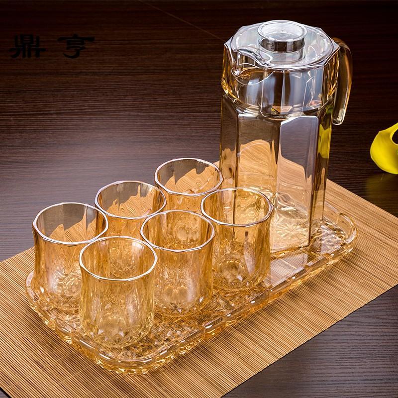 鼎亨现代简约创意紫色玻璃杯子钻石纹刻花水杯茶杯酒杯凉茶盘托盘