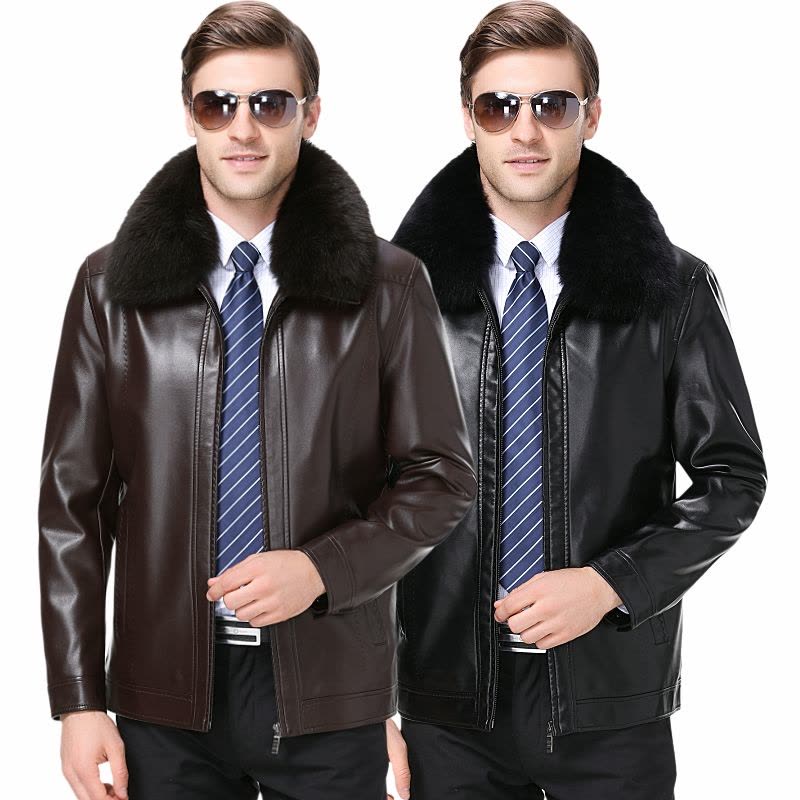 收藏送皮油 春秋绵羊皮正品海宁真皮皮衣男士外套飞行员棒球领羊皮夹克中青年韩版修身棒球服单皮大码中年爸爸装防雨防风外套图片