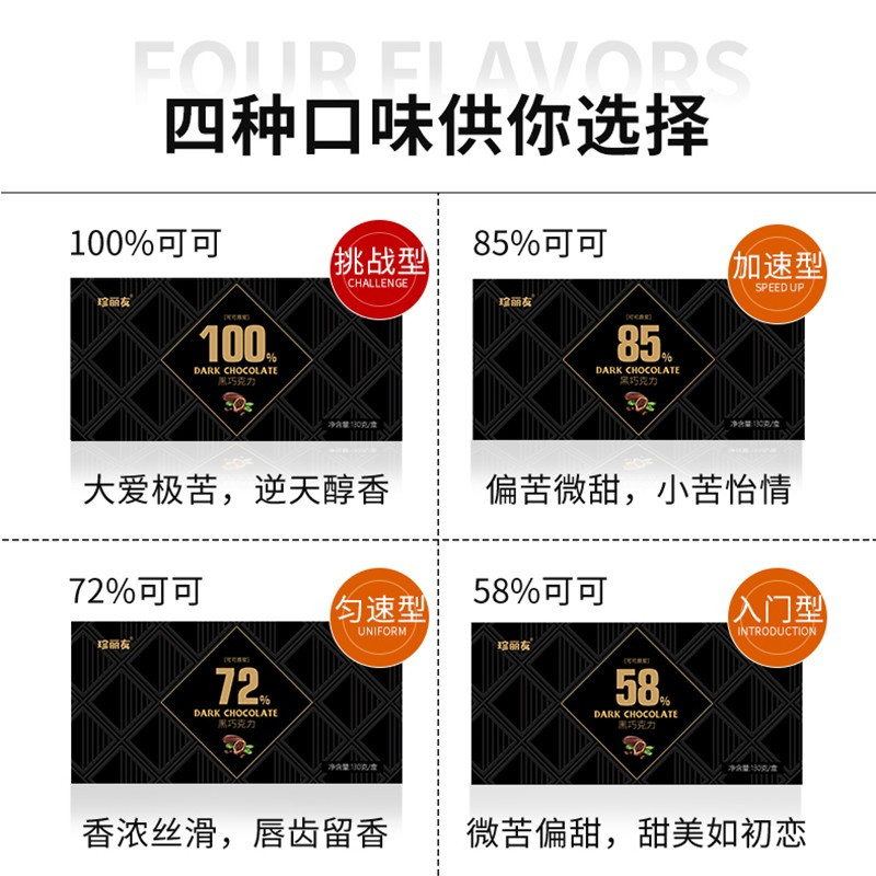 珍丽友俄罗斯风味100*3盒 每日纯黑巧克力减低0o无糖精可可脂卡健身小零食品舒缓情绪补充能量