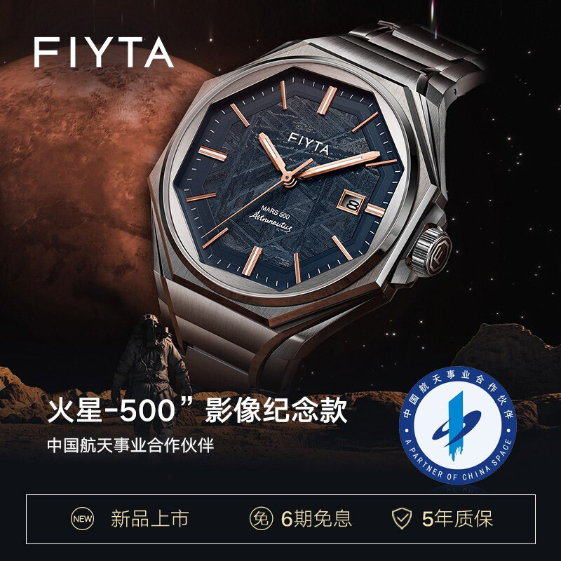 飞亚达(FIYTA) 航天系列 “火星-500”影像纪念腕表陨石盘限量版男士机械腕表银陨石盘GA880002.WHW
