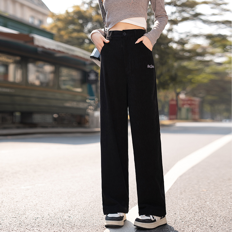 唐狮2023秋冬季新款糯米裤白色休闲长裤女高腰美拉德灯芯绒裤子A_837451 M 黑色/A款