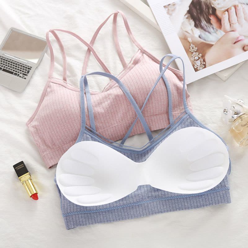 热卖韩版彩棉学生美背交叉裹胸内衣少女吊带性感小蕾丝抹胸文胸女图片