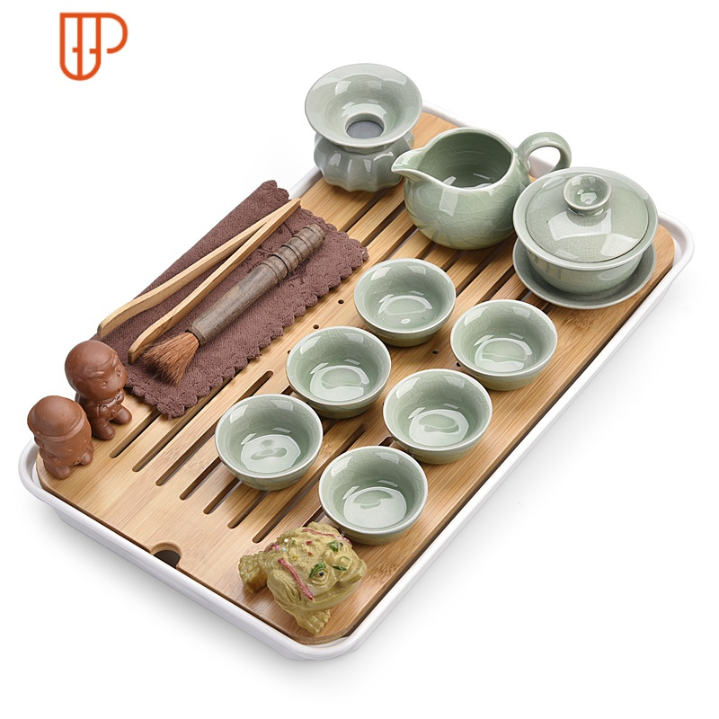 旅行茶具功夫釉下彩家用简约新中式竹制旅行茶具茶海
