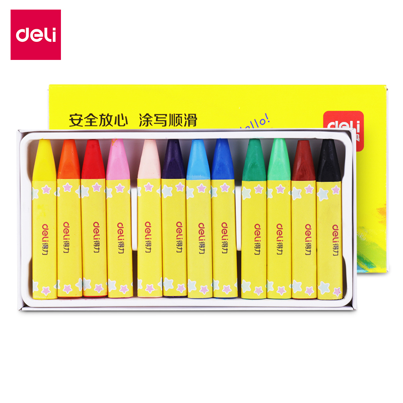 得力deli72079油画棒12色彩色套装蜡笔画画儿童初学者绘图涂鸦幼儿园三角笔杆宝宝练习学习美术手绘小学生文具用品
