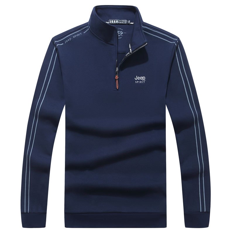 jeepspirit吉普男士半拉链立领t恤长袖套头polo衫宽松秋季纯色男装