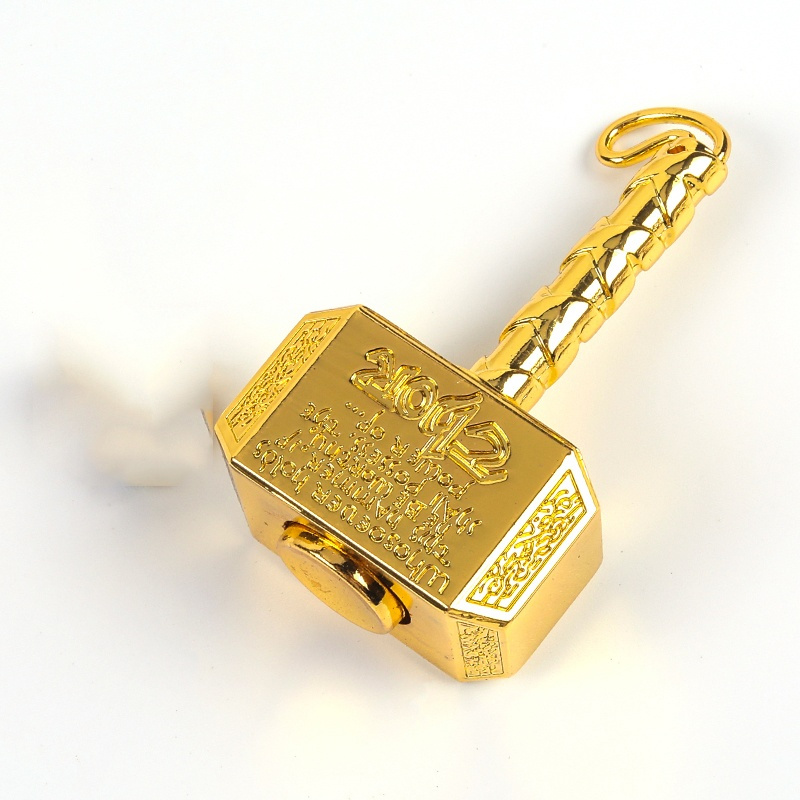 旋转雷神锤金色金属实心雷神之锤钥匙扣创意复联男士可旋转锤子挂件