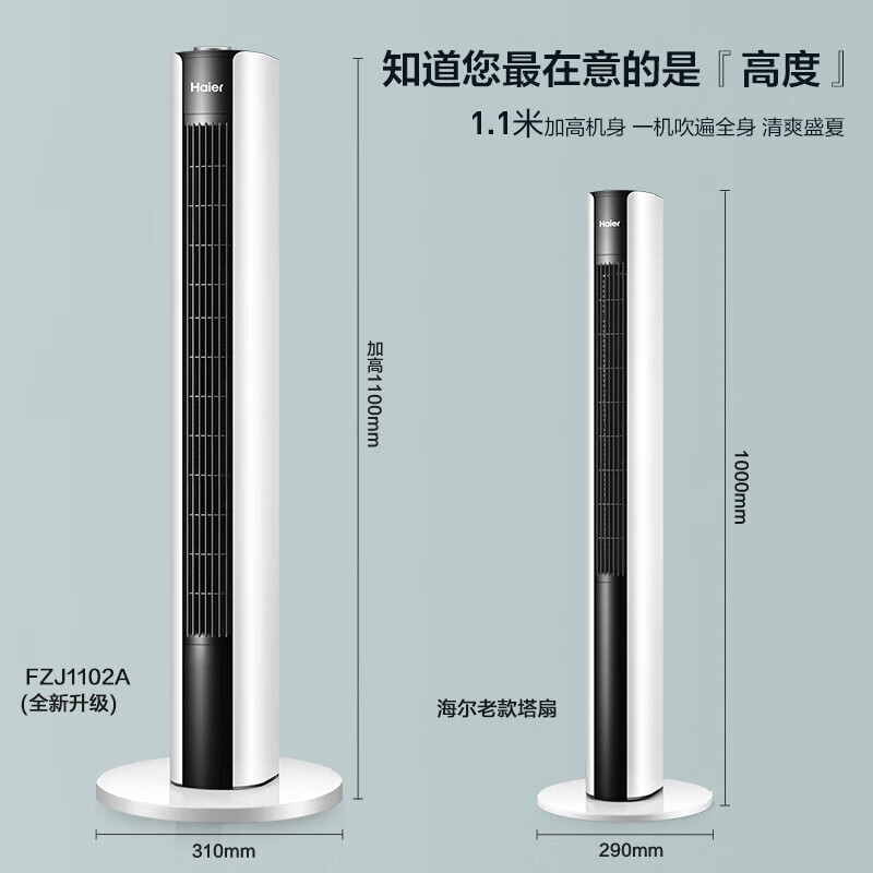 海尔(Haier)FZY1102A塔扇无叶电风扇家用立式落地风扇循环电扇落地扇【长效定制遥控款】