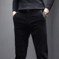 金盾(KIN DON)新款灯芯绒男裤韩版秋冬季厚款男士休闲裤长裤子青年百搭休闲裤男 金盾休闲裤U2059黑色修身版 28(2尺1)