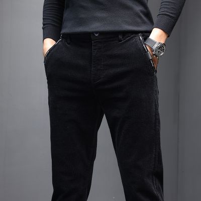 金盾(KIN DON)新款灯芯绒男裤韩版秋冬季厚款男士休闲裤长裤子青年百搭休闲裤男 金盾休闲裤U2059黑色修身版 28(2尺1)