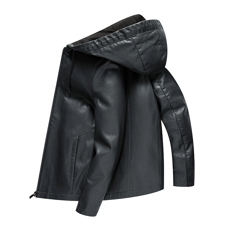 掉皮包换 2023年秋冬新款海宁山羊皮衣男真皮连帽韩版帅气机车皮夹克