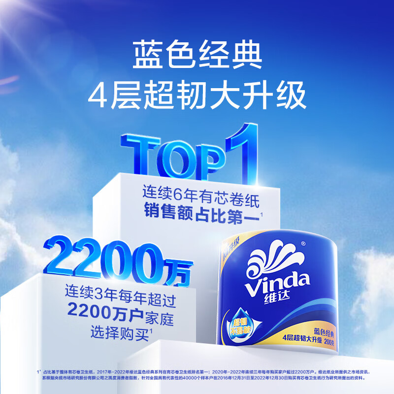 维达(Vinda) 维达蓝色经典卷纸 200克4层27卷V4073-B 加厚可冲散4层高清大图