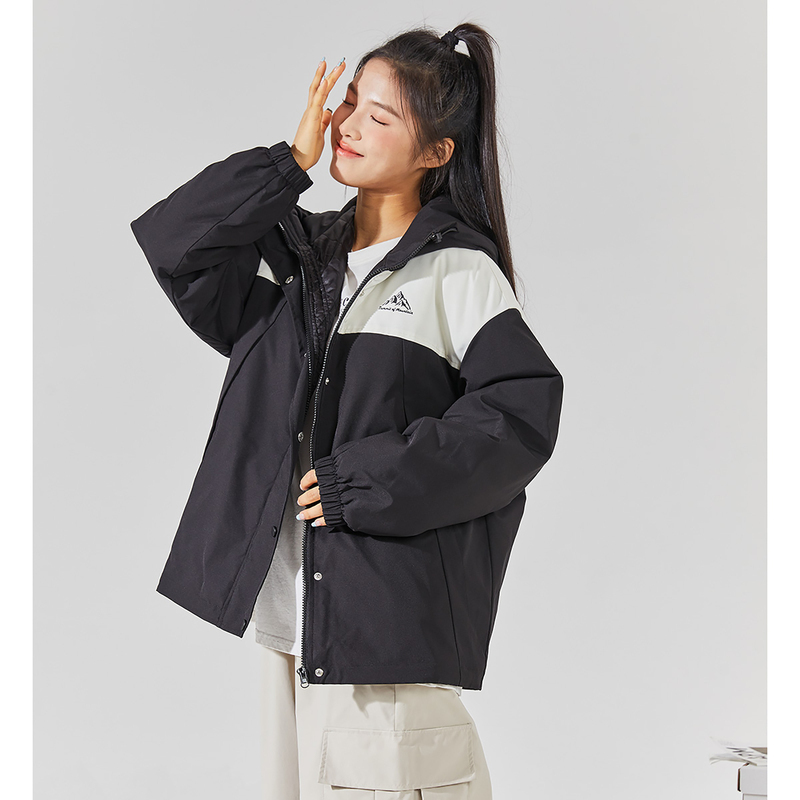 唐狮棉衣女短款2023冬季新款小众设计感超好看棉服连帽加厚棉袄K1_85 M 黑色