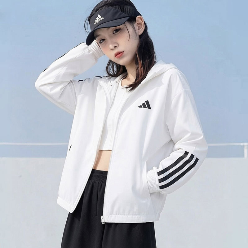 Adidas阿迪达斯女装新款梭织连帽夹克外套跑步运动服KX0783 ZP KC7655/白色 XS