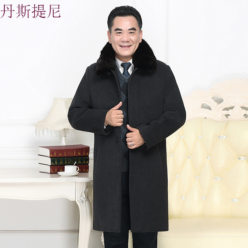 爸爸大衣外套冬厚长款中老年人毛呢大衣老人衣服爷爷呢子风衣男装