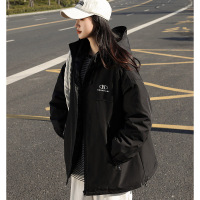 冬季棉衣女连帽左胸刺绣棉服外套保暖加厚时尚百搭_75503 黑色 L