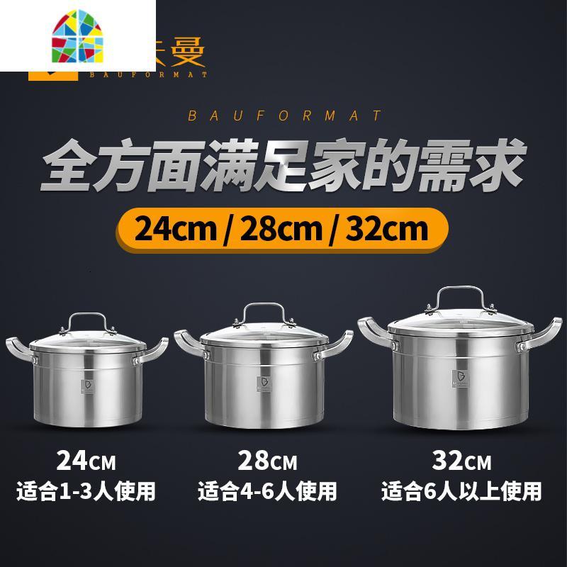 加厚家用304不锈钢汤锅电磁炉燃气锅具双耳炖锅拉面锅 FENGHOU 28cm