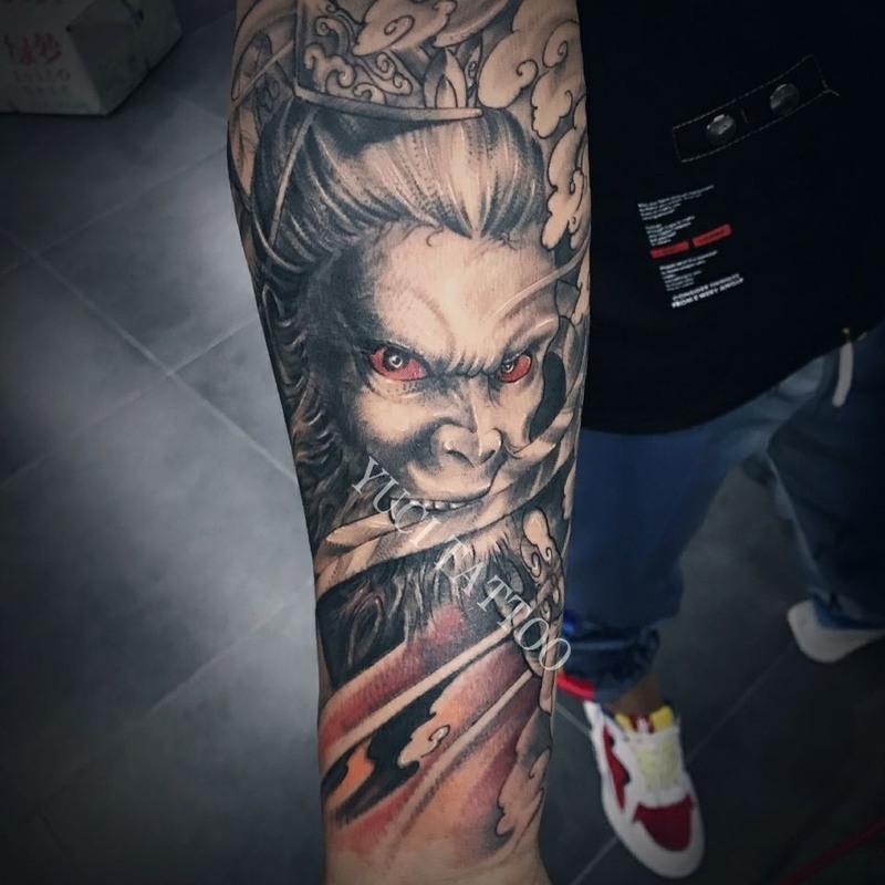 份四张手背手臂脖子颈部暗黑齐天大圣花体防水持久男女纹身贴>800_800