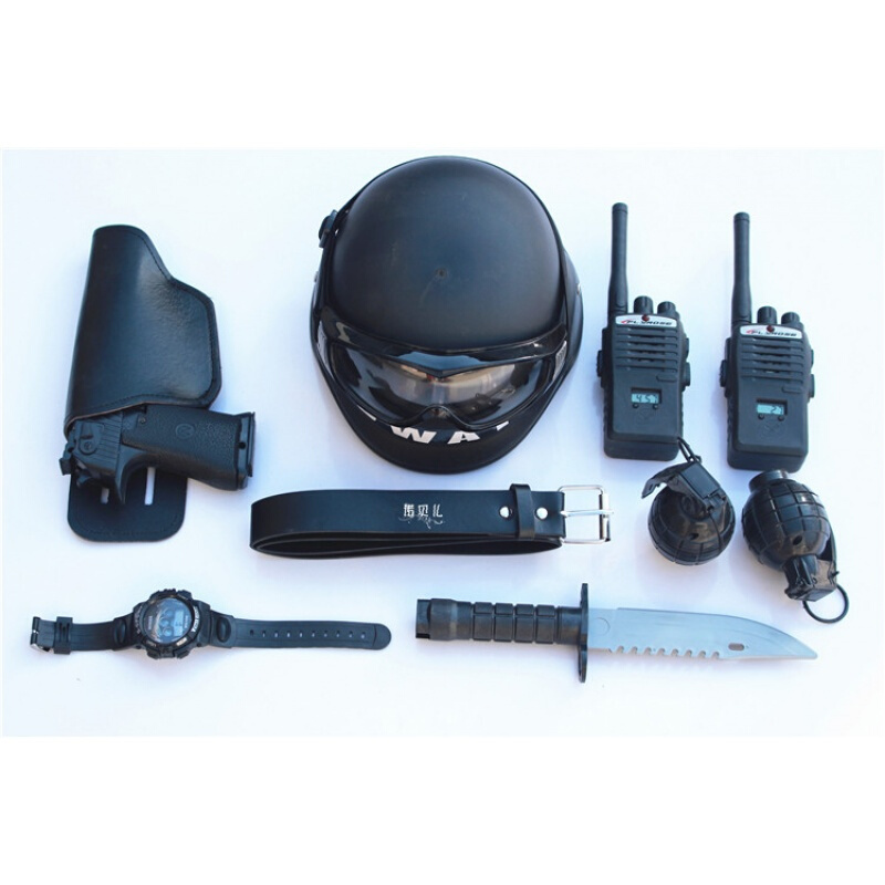 儿童军事玩具手铐对讲机头盔cos特警特种兵角色装备套餐十视频
