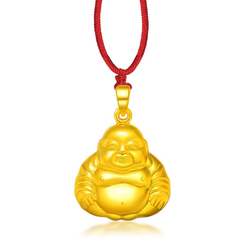 gzuan古钻珠宝 黄金足金笑口弥勒佛男女款吊坠(赠s925银镀金项链) jxy