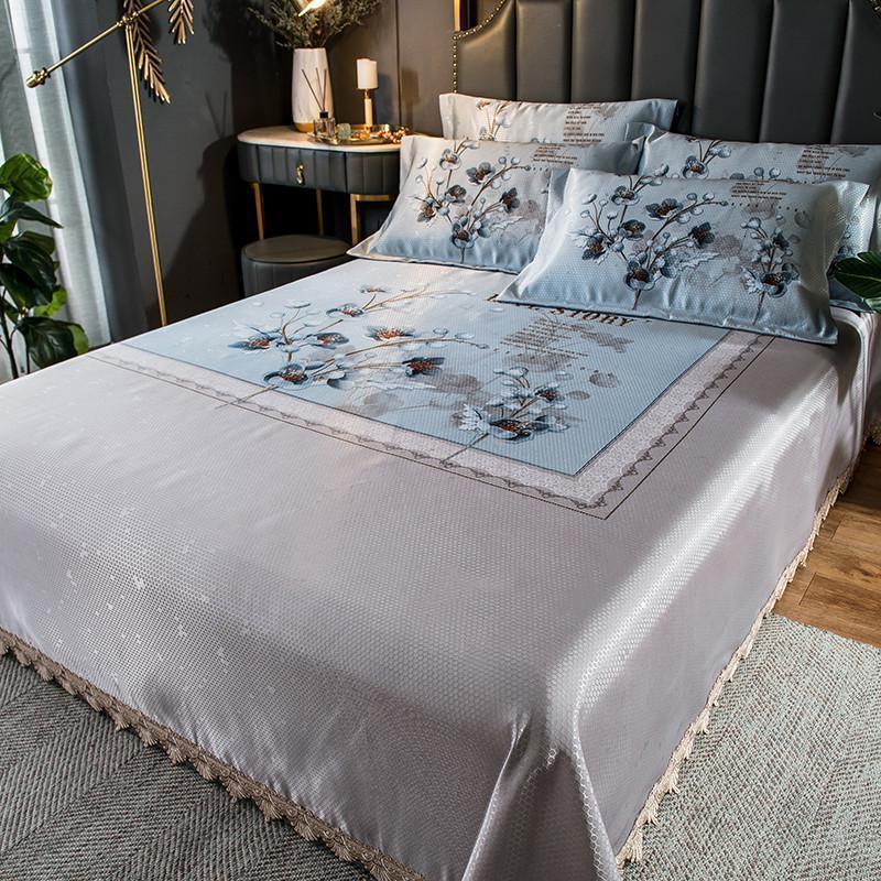 美帮汇冰丝凉席1.8m床三件套可折叠可水洗夏季1.5米机洗床单空调软席子 加厚600D冰丝席床单款-乐享生活【可机洗赠送防滑垫】 2.0m（6.6英尺）床