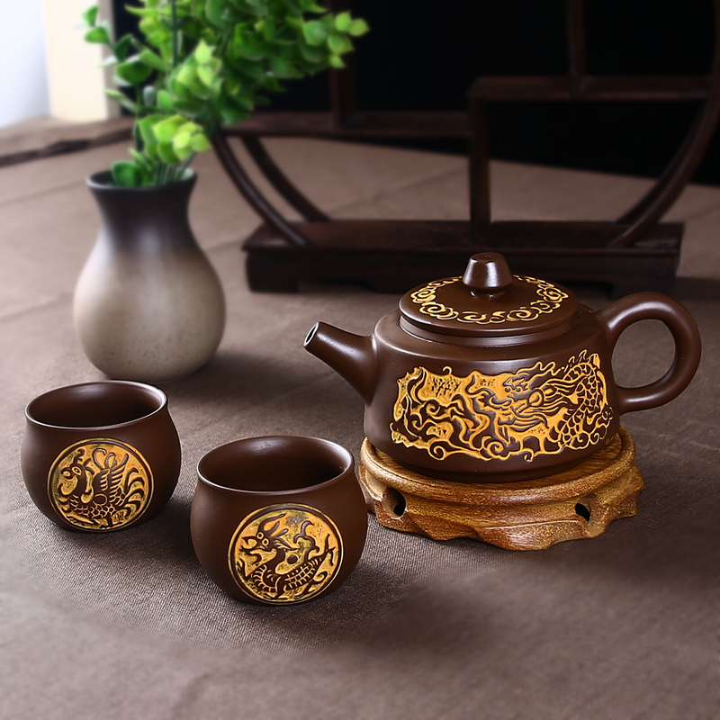 家柏饰(CORATED)紫砂壶仿青铜器功夫茶具陶瓷手工大茶壶茶杯单壶小号家用高清大图