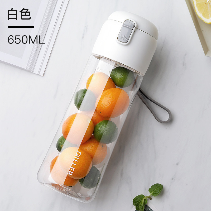 家柏饰(CORATED)Tritan塑料喝水杯女防摔便携男日系简约大容量带刻度运动杯子 青色带刻度-650ml高清大图