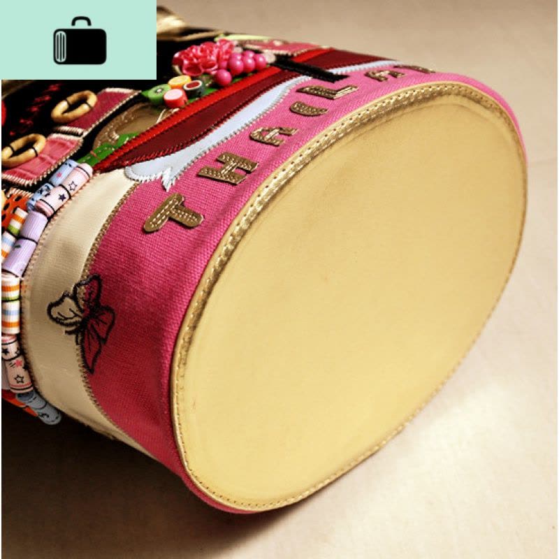 2020新款韩版女包手工刺绣撞色抽带潮流单肩包手提包斜挎包水桶包NEW LAKE女斜挎包图片