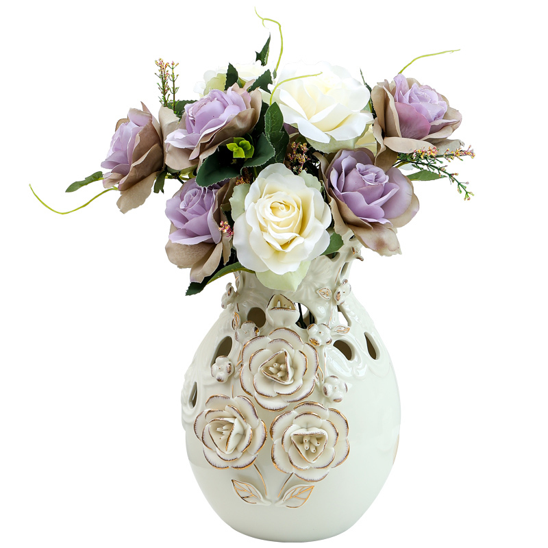 欧式花瓶摆件客厅装饰花瓶陶瓷花瓶结婚乔迁礼品描金玫瑰花瓶单个花瓶