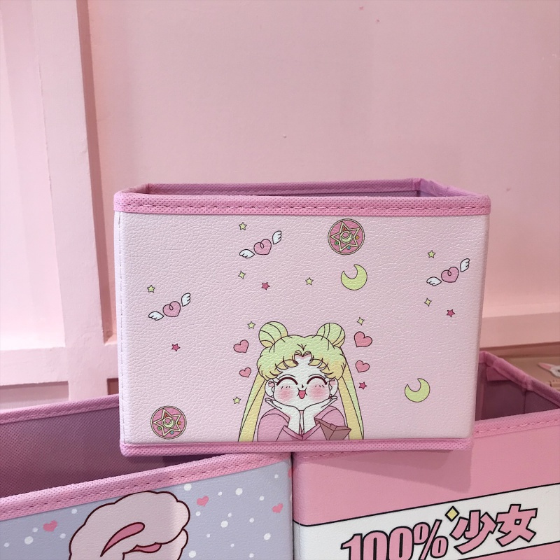 少女心放映室PU皮粉色可折叠收纳盒桌面杂物整理储物盒_1 收纳盒-手捧美少女有皮味道敞下