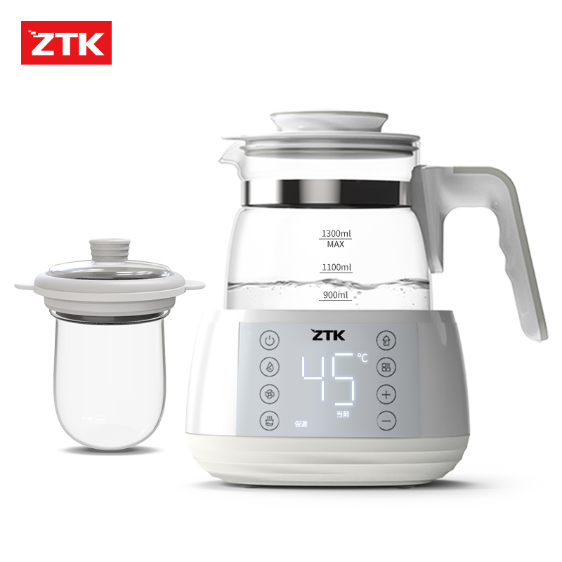 ZTK 电热水壶家用玻璃瓶全自动断电智能恒温保温一体小型煮开水烧水壶 型号Z-TNQ1300D炖盅灰色