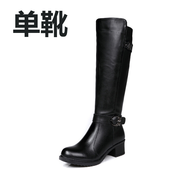 真皮骑士靴女秋冬季新款长筒厚底不过膝小个子长靴女马丁靴