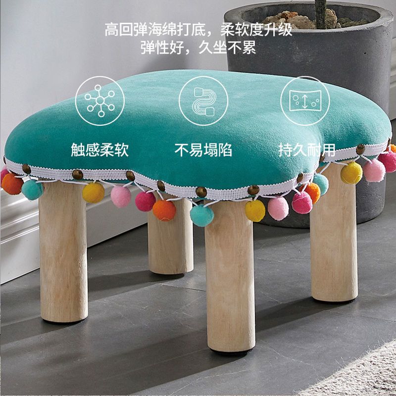 布艺小凳子换鞋凳沙发凳客厅凳实木小板凳家用方凳茶几凳天鹅绒凳 粉色爱心珠珠款