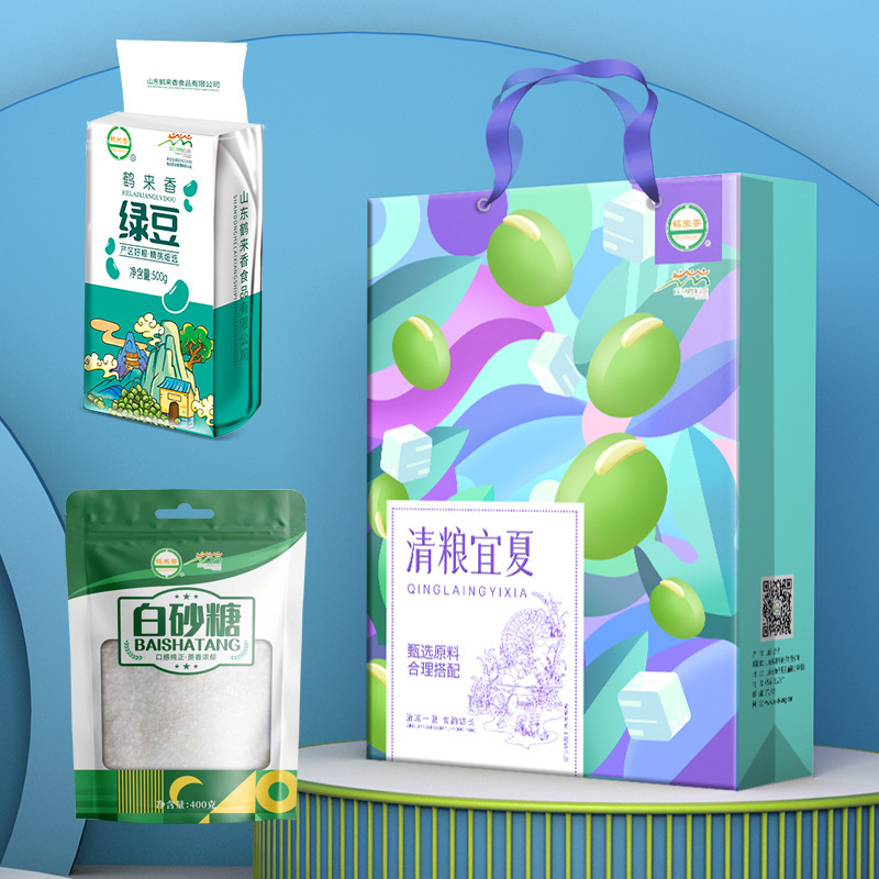鹤来香 笨易煮新货农家五谷杂粮粗粮冰沙未脱皮绿豆明绿豆 1kg(手提袋+绿豆500g+白砂糖500g)