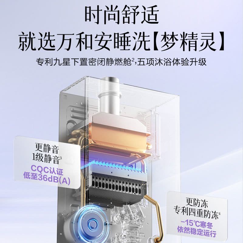 万和安睡洗V8 16升燃气热水器家用一级能效变频水伺服恒温下置风机天然气 JSLQ27-V8W16图片