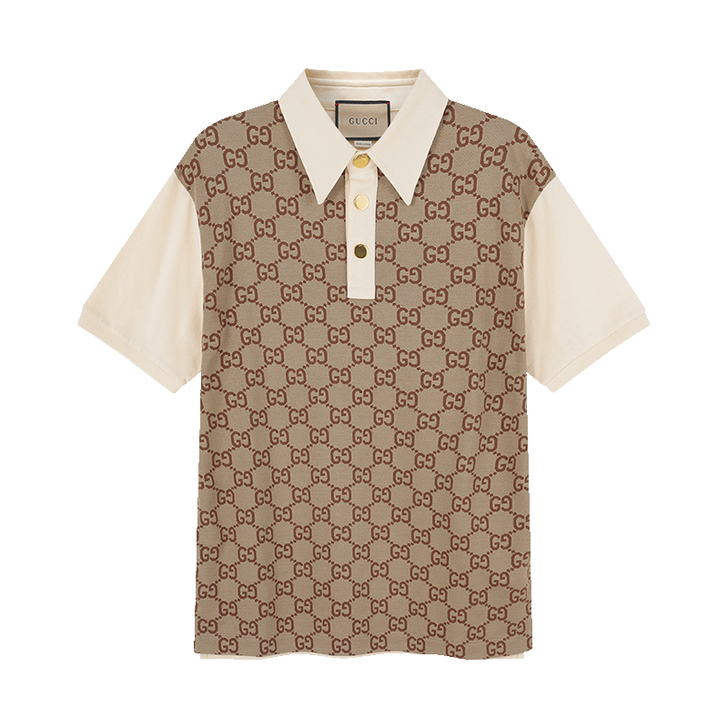 古驰 gucci 男士米色/乌木色双g提花短袖polo衫682015 xjd1f