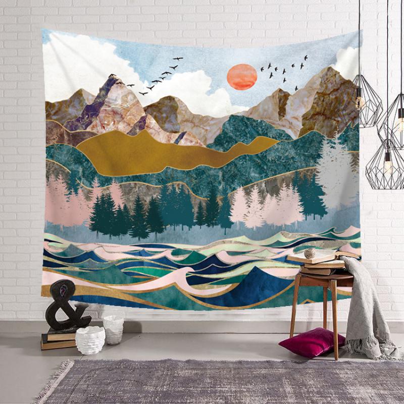 美帮汇复古森林山形床头卧室墙壁挂毯INS北欧装饰挂布壁画背景布 图二 150高*200宽高清大图