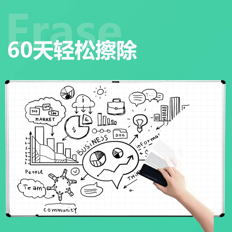 得力(deli)120*90cm磁性办公教学会议暗格线挂式白板悬挂写字板家用儿童黑板8745